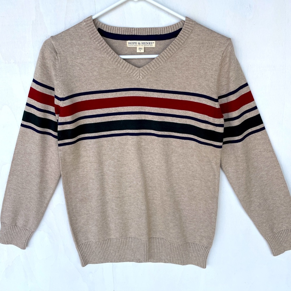 Hope & Henry boy’s Beige Sweater with Stripes SZ L. R1
